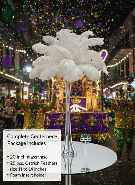 Complete Feather Centerpiece With 20" Vase (White)