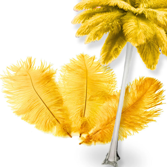 Complete Feather Centerpiece With 16" Vase (Yellow) - www.BuyOstrichFeathers.com
