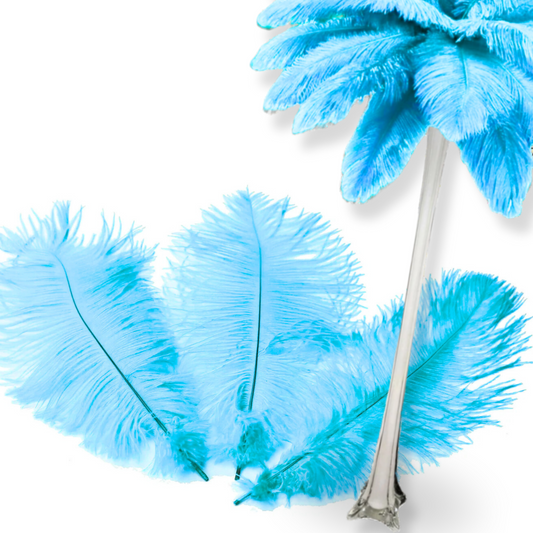 Complete Feather Centerpiece With 16" Vase (Baby Blue) - www.BuyOstrichFeathers.com