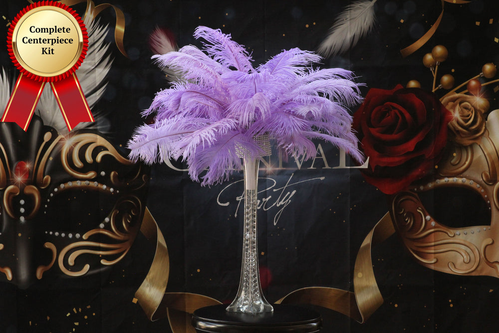 Complete Feather Centerpiece With 16" Vase (Lavender) - Buy Ostrich Feathers
