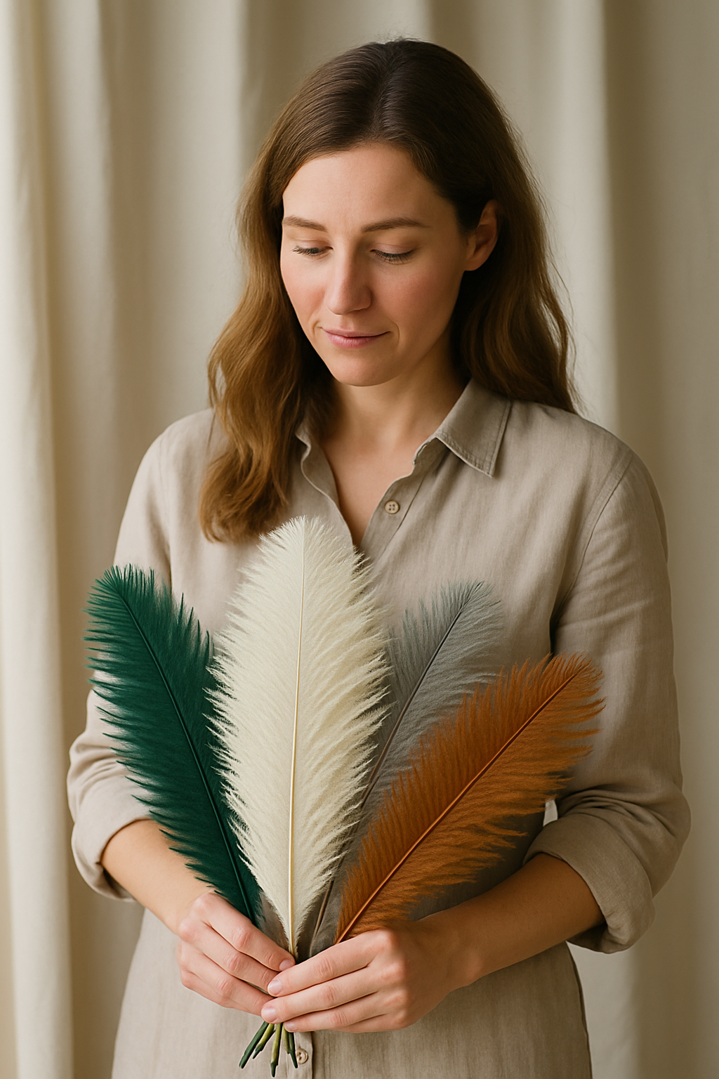 woman carrying orstich feathers