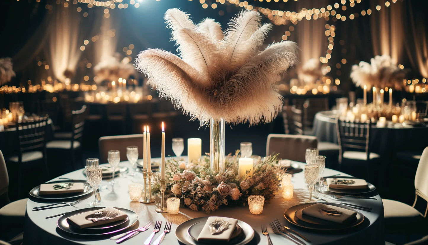 Elegant feather centerpiece on event table