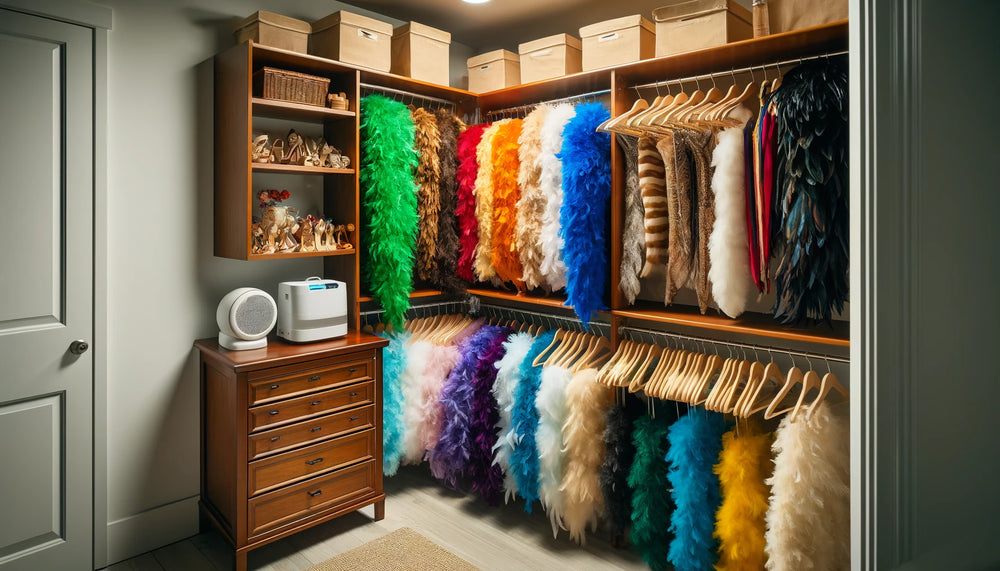 Elegant closet storing feather boas