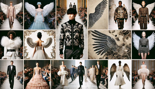 models wearing high-fashion designs with angel wings