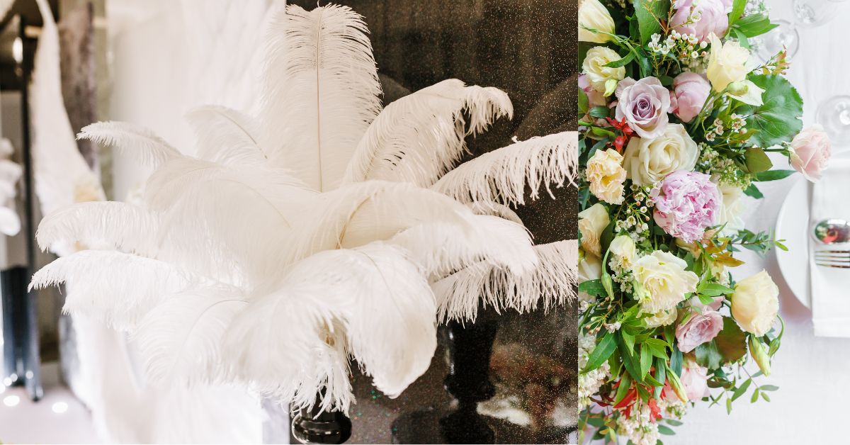 Feather centerpiece and flowers