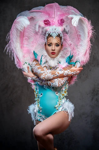 Girl wearing ostrich feathers