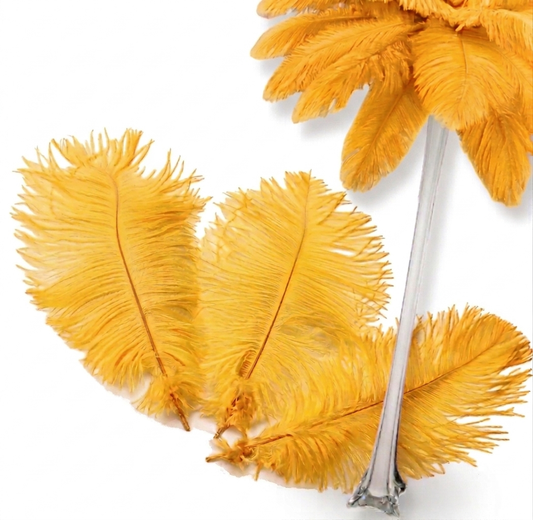 Complete Feather Centerpiece With 16" Vase (Golden Yellow) - www.BuyOstrichFeathers.com