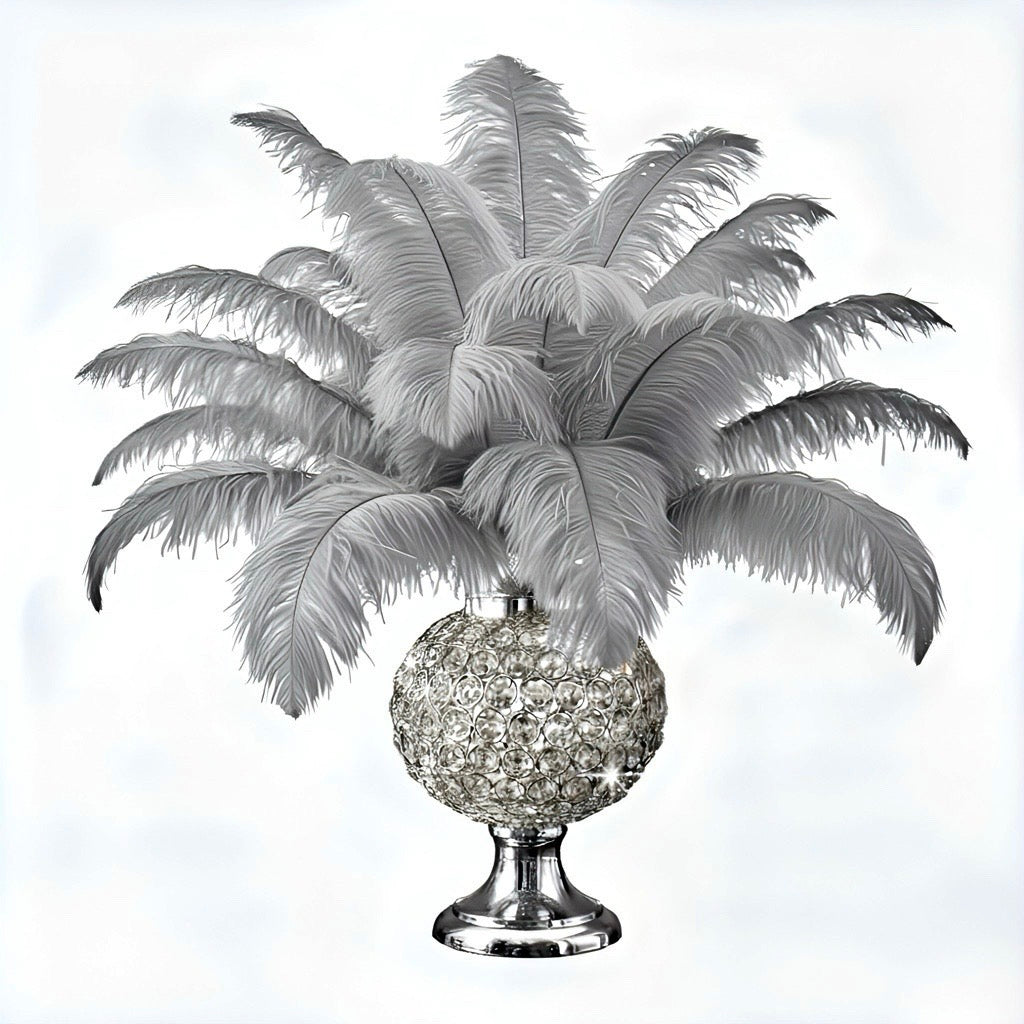 BULK 1/2lb Ostrich Feather Tail Plumes 15-20" (Silver/Grey)