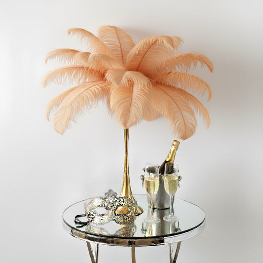 Complete Feather Centerpiece With 16" Vase (Champagne) - www.BuyOstrichFeathers.com
