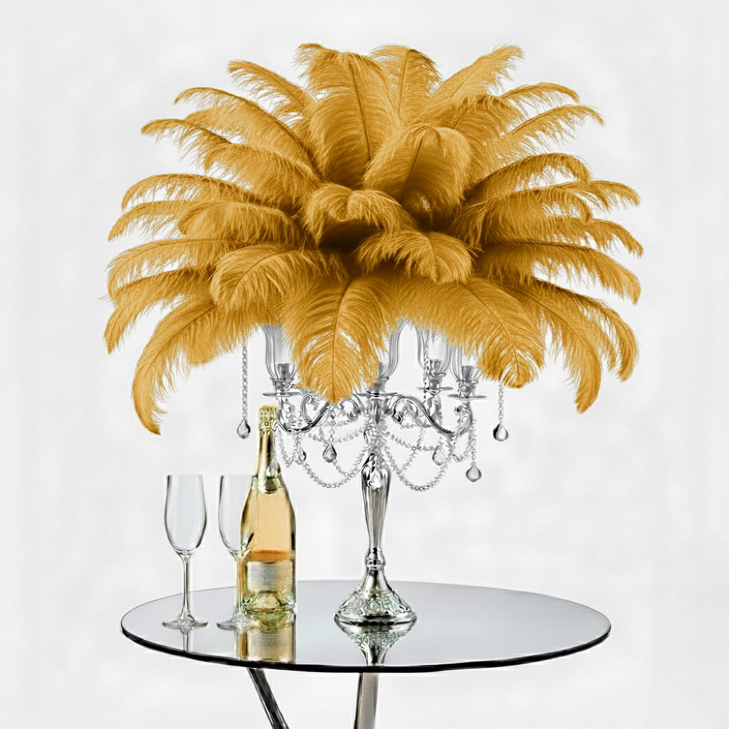 Ostrich Feather Tail Plumes 15-18" (Gold) - www.BuyOstrichFeathers.com