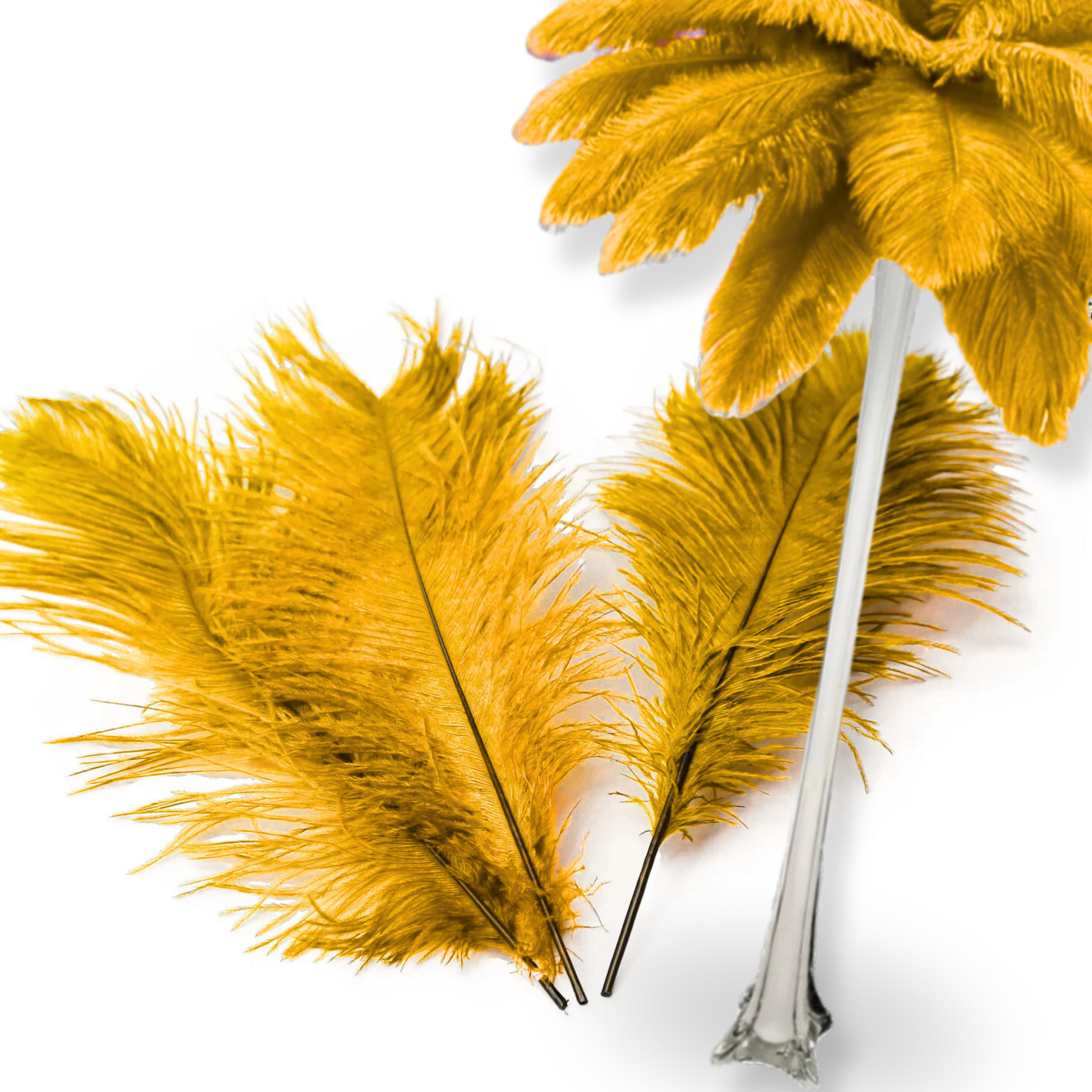 Complete Feather Centerpiece With 16" Vase (Golden Yellow)