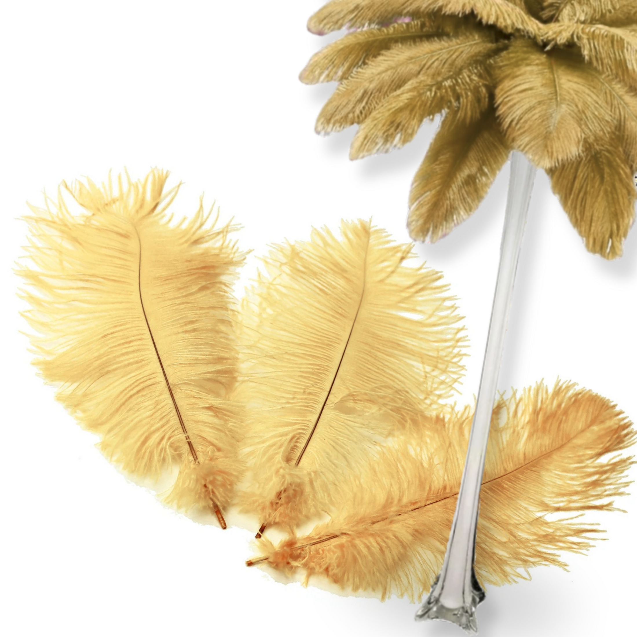 Complete Feather Centerpiece With 16" Vase (Champagne)