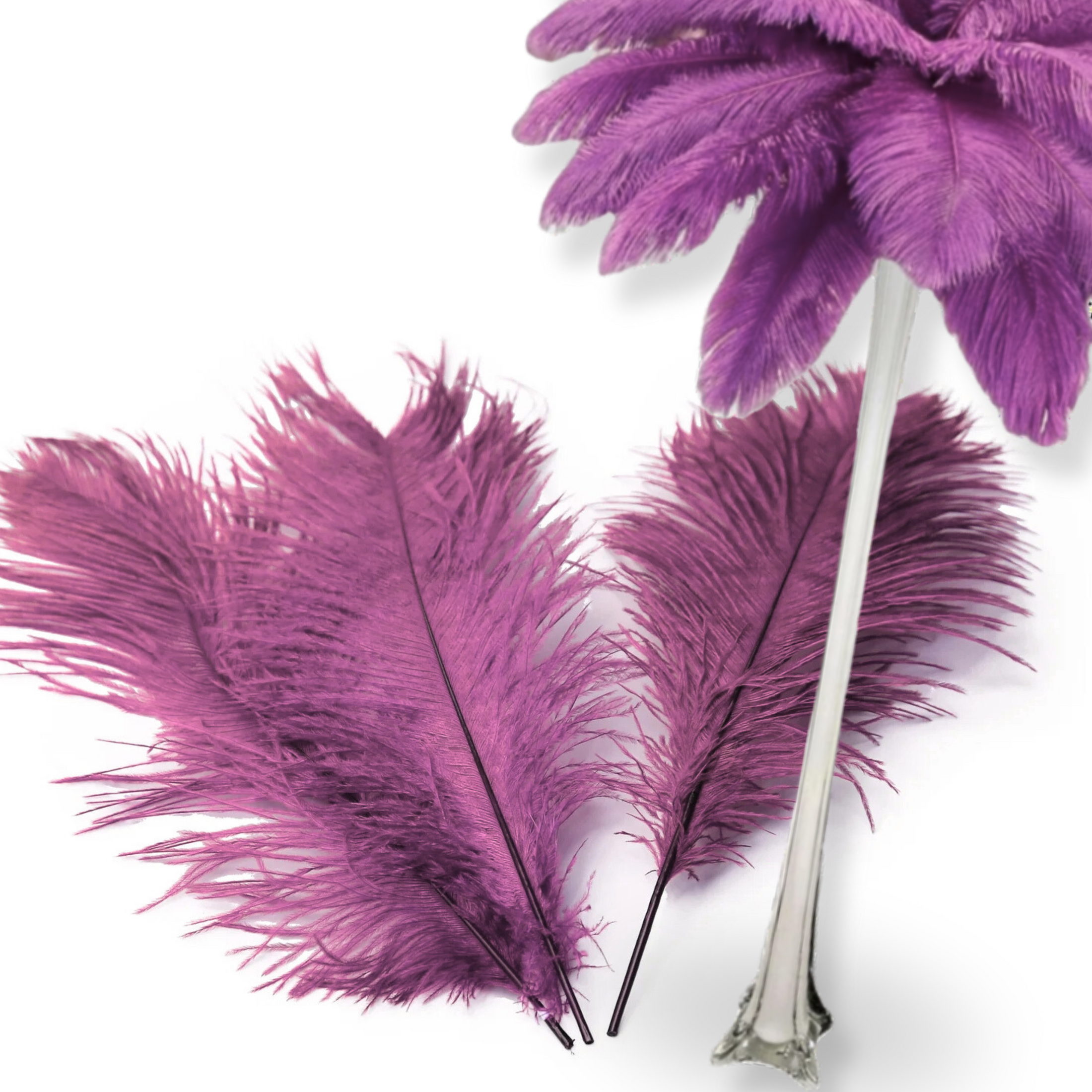 Complete Feather Centerpiece With 16" Vase (Dusty Rose)