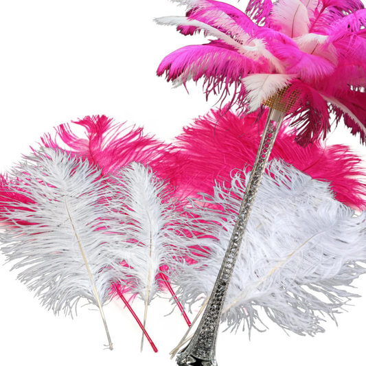 Complete Feather Centerpiece With 24" Vase (Fuchsia & White)