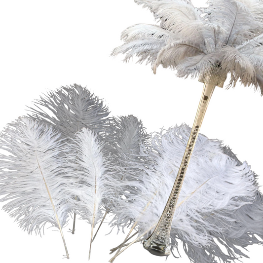 Complete Feather Centerpiece With 24" Vase (Silver & Grey)