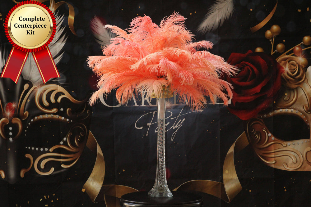 Complete Feather Centerpiece With 16" Vase (Apricot) - Buy Ostrich Feathers