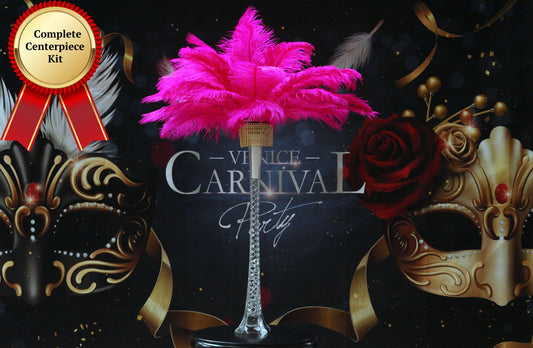 Complete Feather Centerpiece With 16" Vase (Fuschia) - Buy Ostrich Feathers