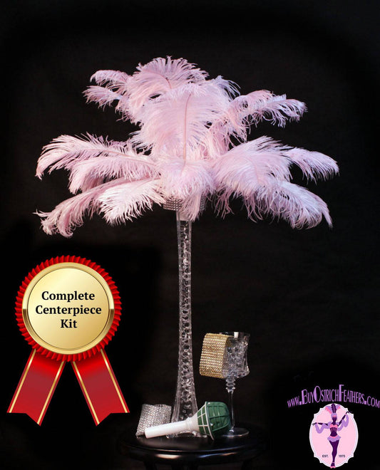 Complete Feather Centerpiece With 20" Vase (Baby Pink) - Buy Ostrich Feathers