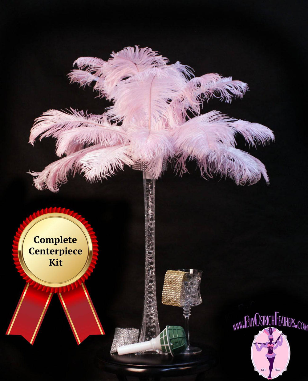 Complete Feather Centerpiece With 20 Vase (Baby Pink) for Sale Online