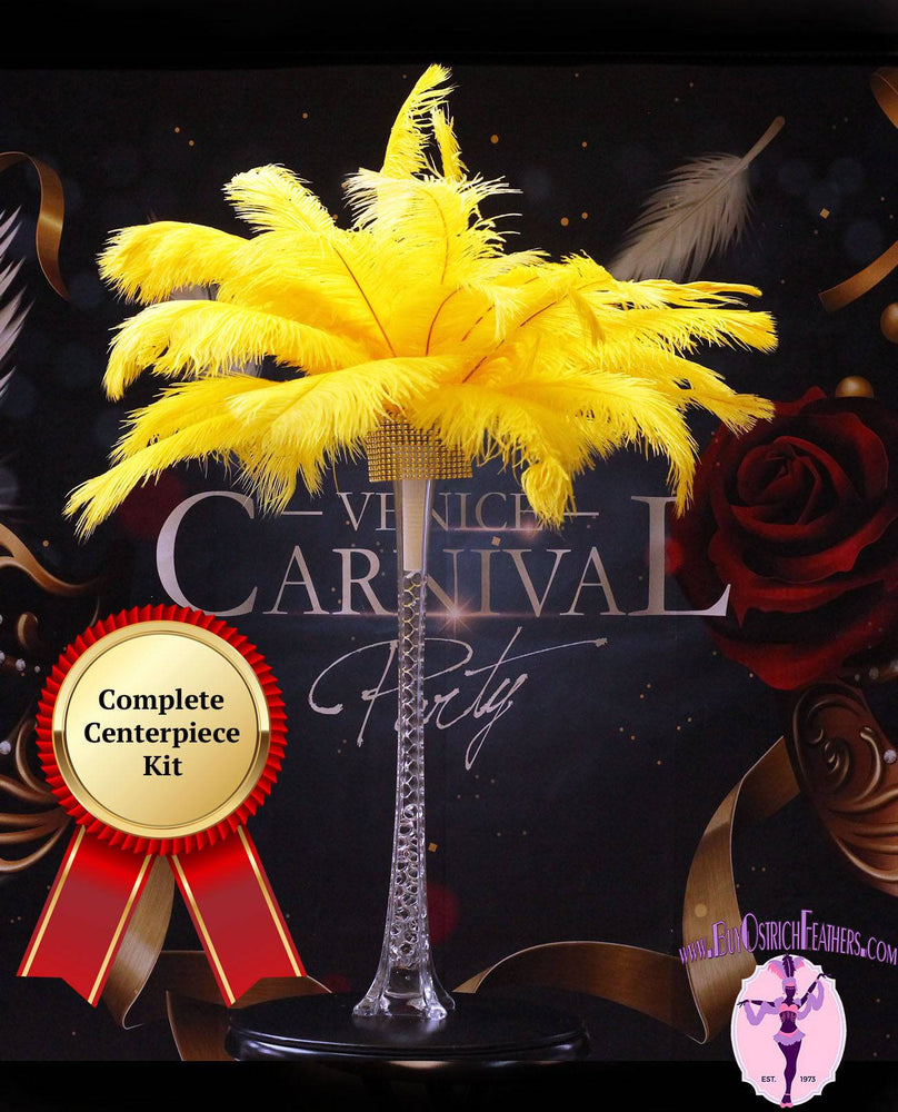 Complete Feather Centerpiece With 20" Vase (Golden Yellow) - Buy Ostrich Feathers