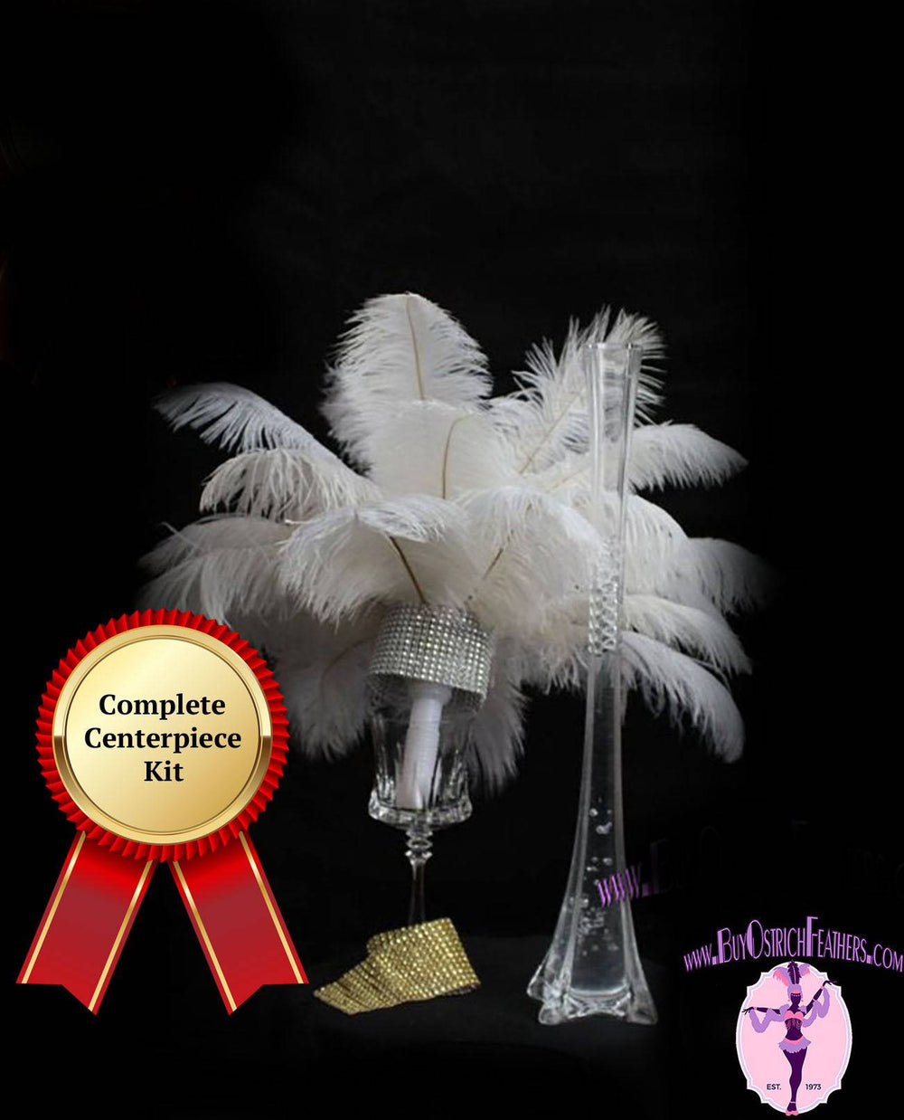 Complete Feather Centerpiece With 20 Vase (White) for Sale Online