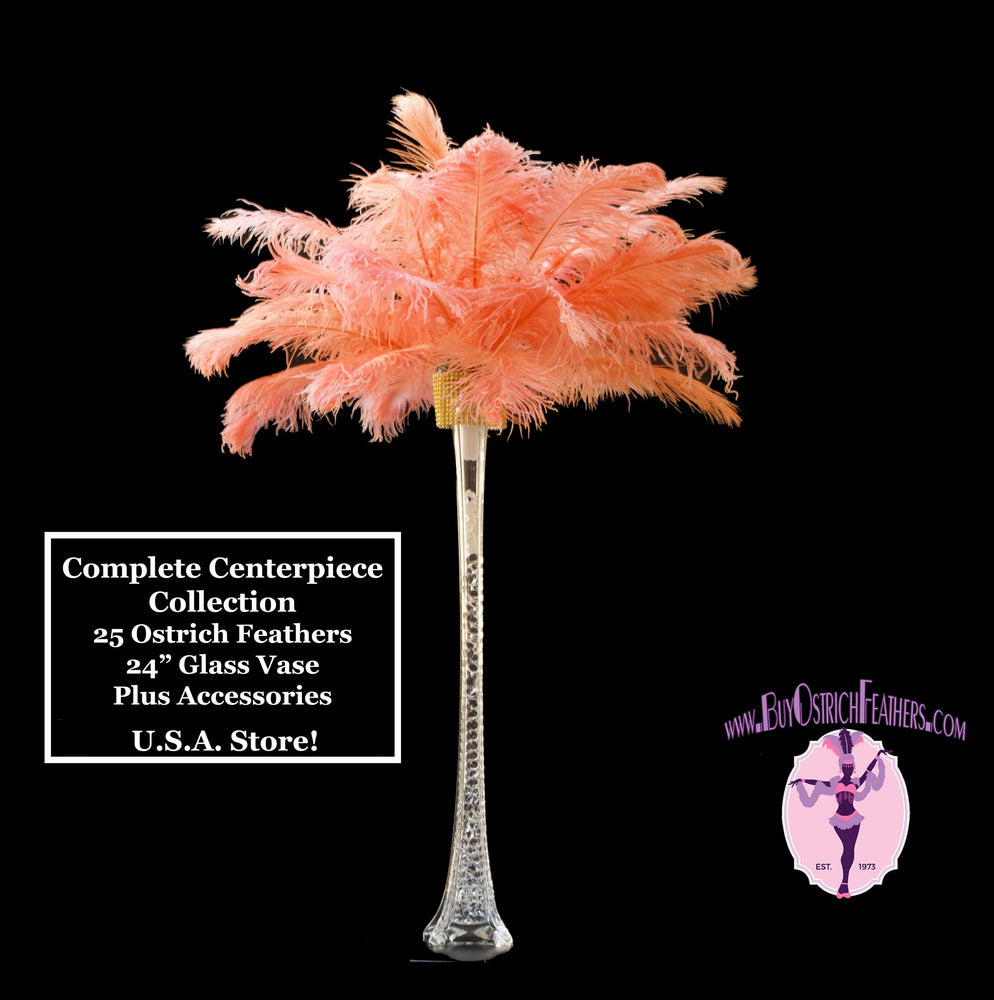 Complete Feather Centerpiece With 24" Vase (Apricot Champagne) - Buy Ostrich Feathers