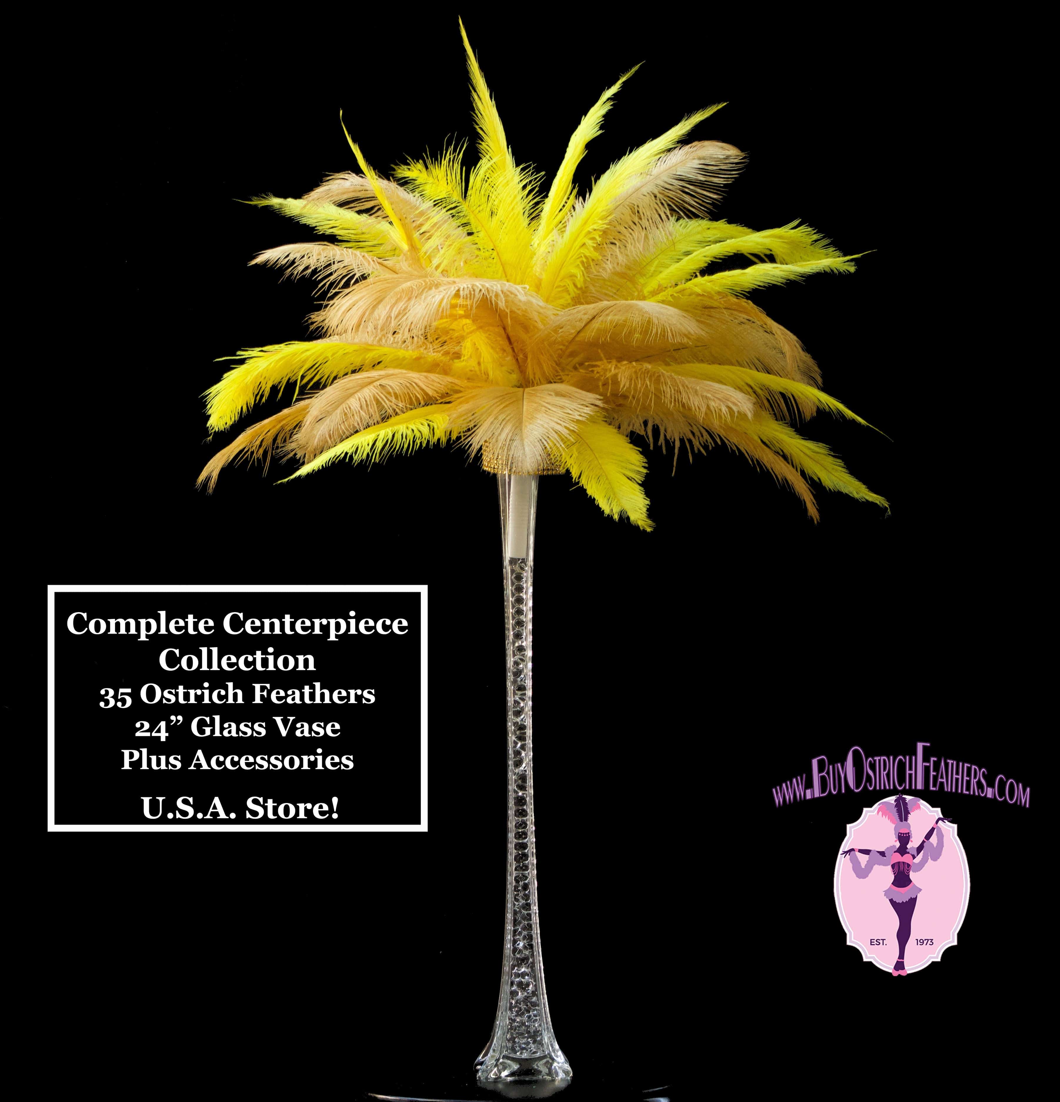 Complete Feather Centerpiece With 20 Vase (Golden Yellow) for Sale Online