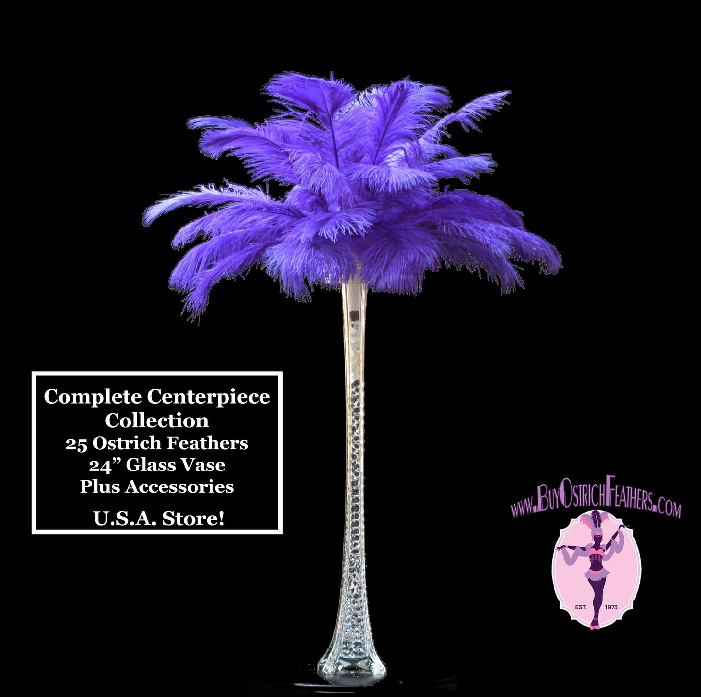 Complete Feather Centerpiece With 24" Vase (Purple) - Buy Ostrich Feathers