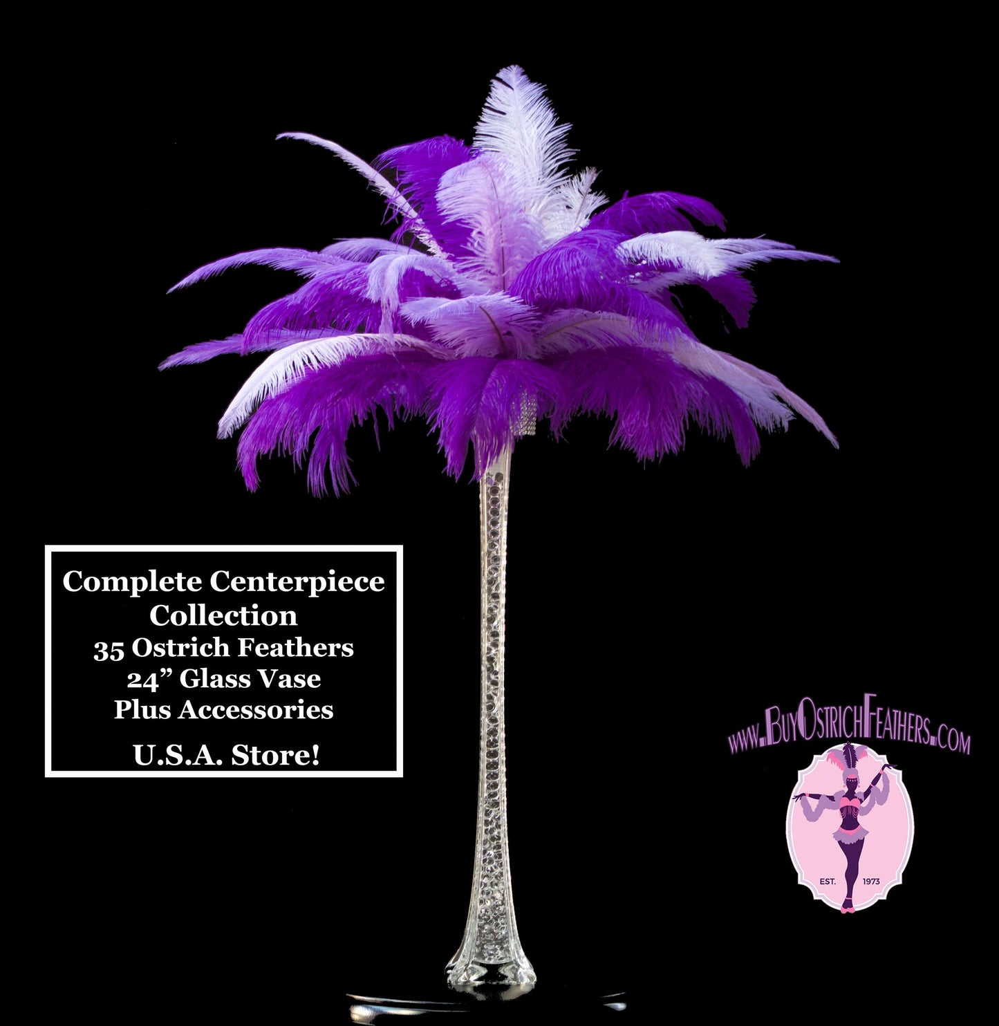 Complete Feather Centerpiece With 24" Vase (Purple & Lavender) - Buy Ostrich Feathers