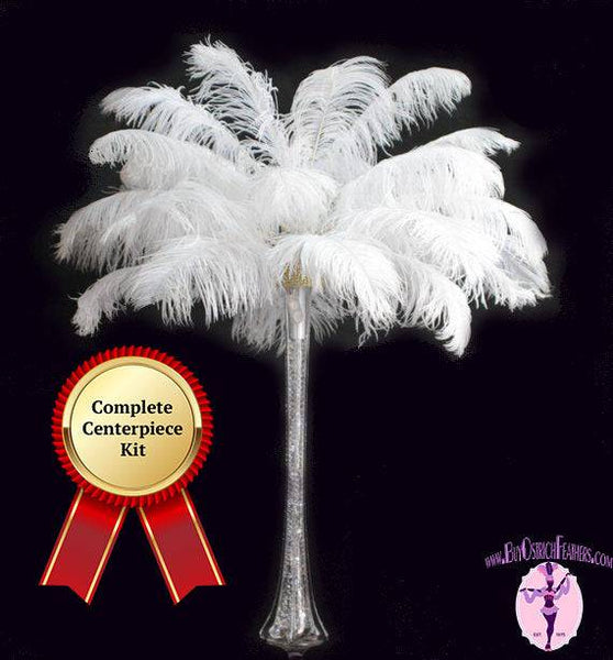 ZUCKER® 24pcs 13-16 Ostrich Feather Centerpiece Set - 24 Eiffel Tower Vase  Wedding Decorations White and Champagne (Light Pink) 