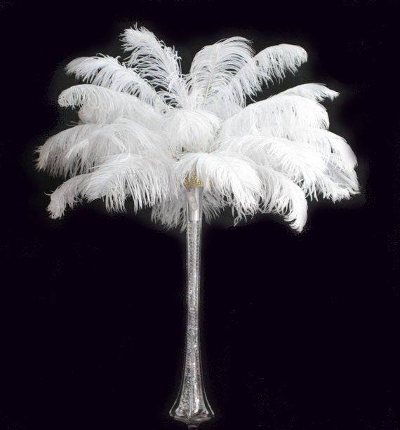 Ostrich Feather Centerpiece With White Eiffel Tower Vase 