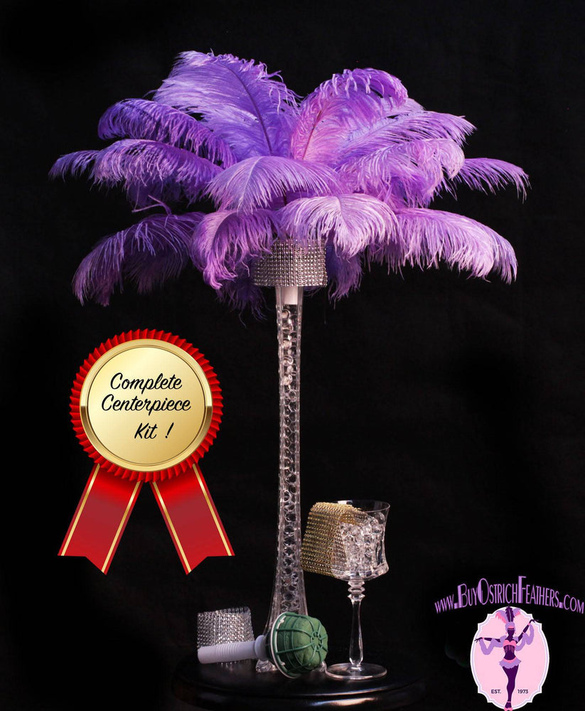 Complete Feather Centerpiece With 20" Vase (Lavender) - Buy Ostrich Feathers