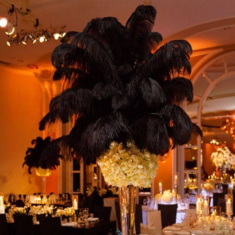 Black Large Feathers for Vase and Centerpieces: 24 Pcs 10-12 Inches Ostrich  Feathers Bulk, Boho Large Feathers for Centerpieces, Vase, Wedding Party
