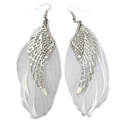 Steel Wings White Feather Earrings - Buy Ostrich Feathers